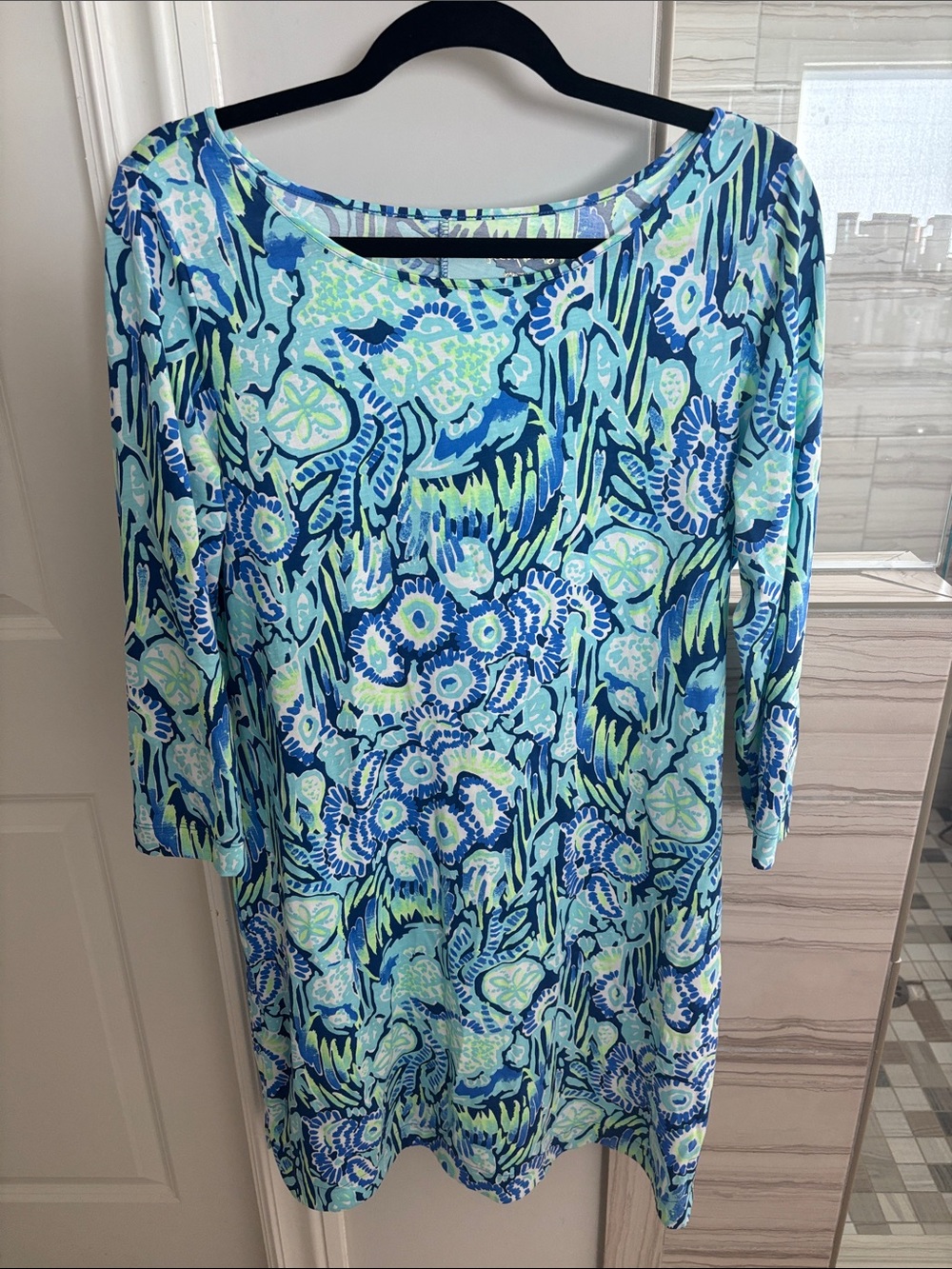 Women’s Lilly Pulitzer Patterned Boatneck Dress in Aqua Blue